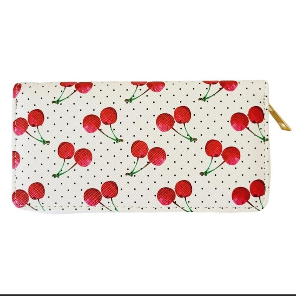 TOO SWEET! CHERRY PRINT WALLETS WITH GOLD TONE HARDWARE!